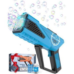 Bubble Gun Machine for Kids - Bubble Blower with 8-Hole Wands & LED Light